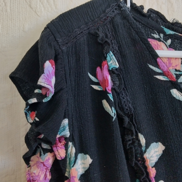 Xhiliration Floral Mini Dress Flutter Sleeves VNeck Ruffles Cottagecore Western - Picture 4 of 9